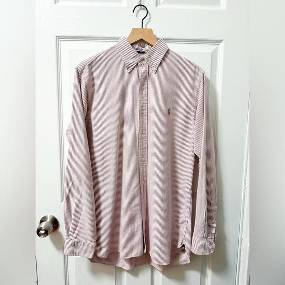 Ralph Lauren maroon striped oxford button down shirt cotton poplin men’s Medium - Picture 1 of 14